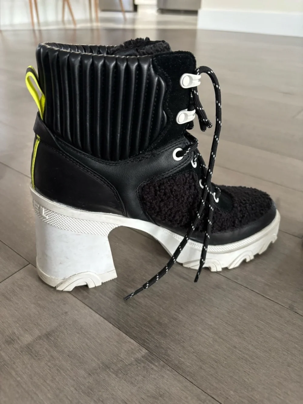 Brex™ Leather & Faux Shearling Block Heel Lace-Up Bootie - Picture 8 of 13